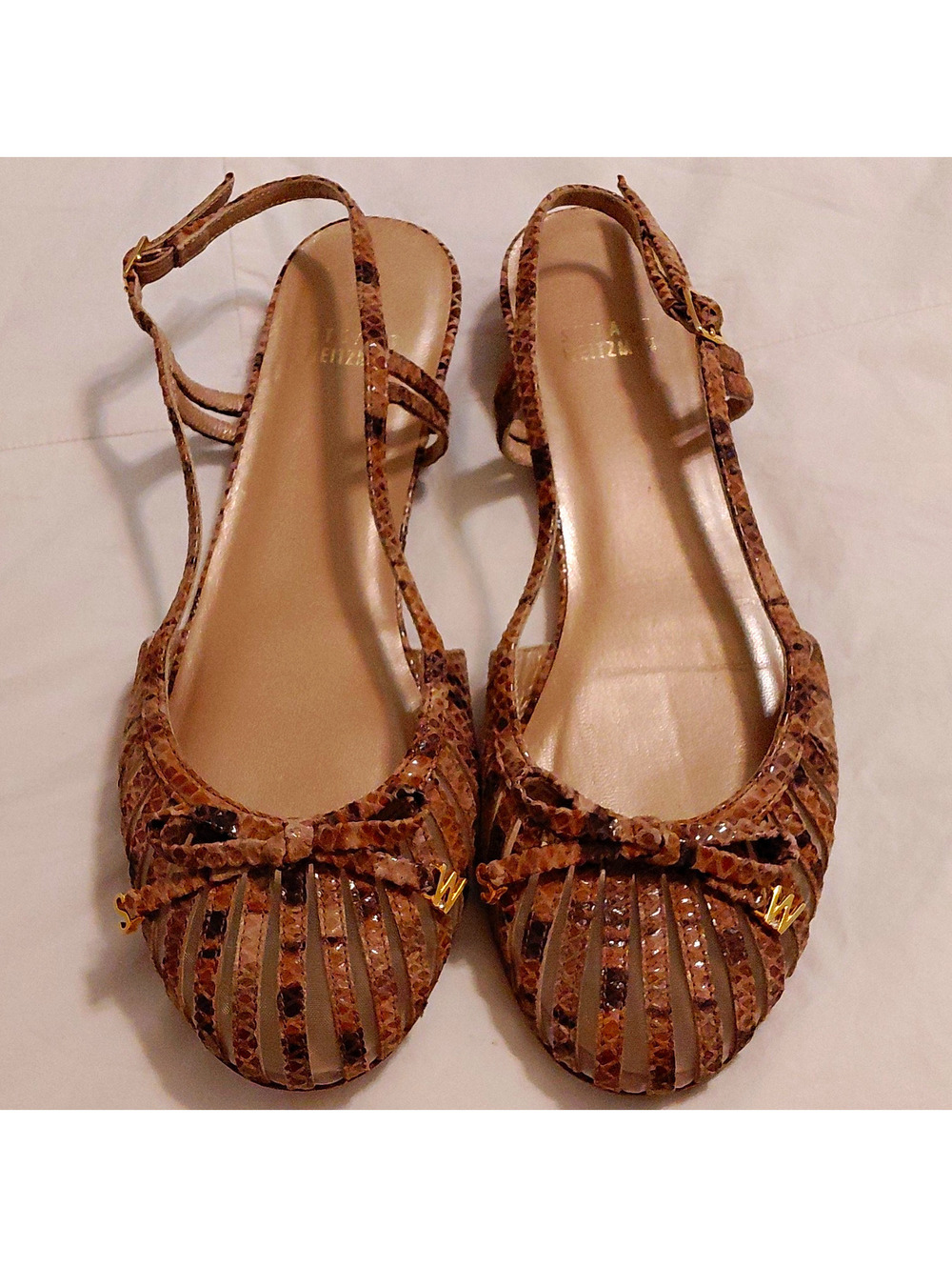 Stuart Weitzman Snake Print Strappy Slingback Sandals Bow sz 8 EUC #1075
